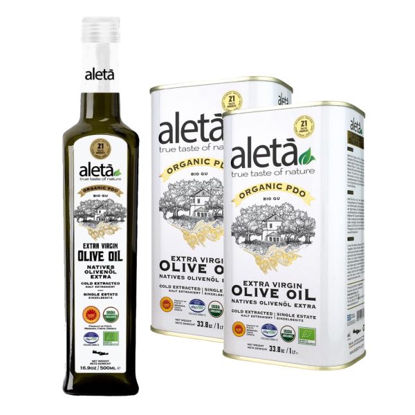 Aleta Organic PDO Extra Virgin Olive Oil Combo Pack 2023 Gold Award Greece