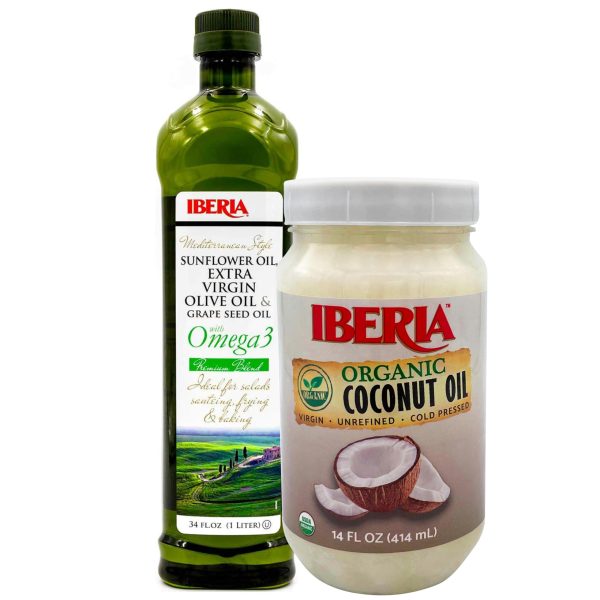 Iberia Omega 3 Cooking Oil, Mediterranean Blend, 34 fl oz + Organic Virgin Coconut Oil, 14 oz